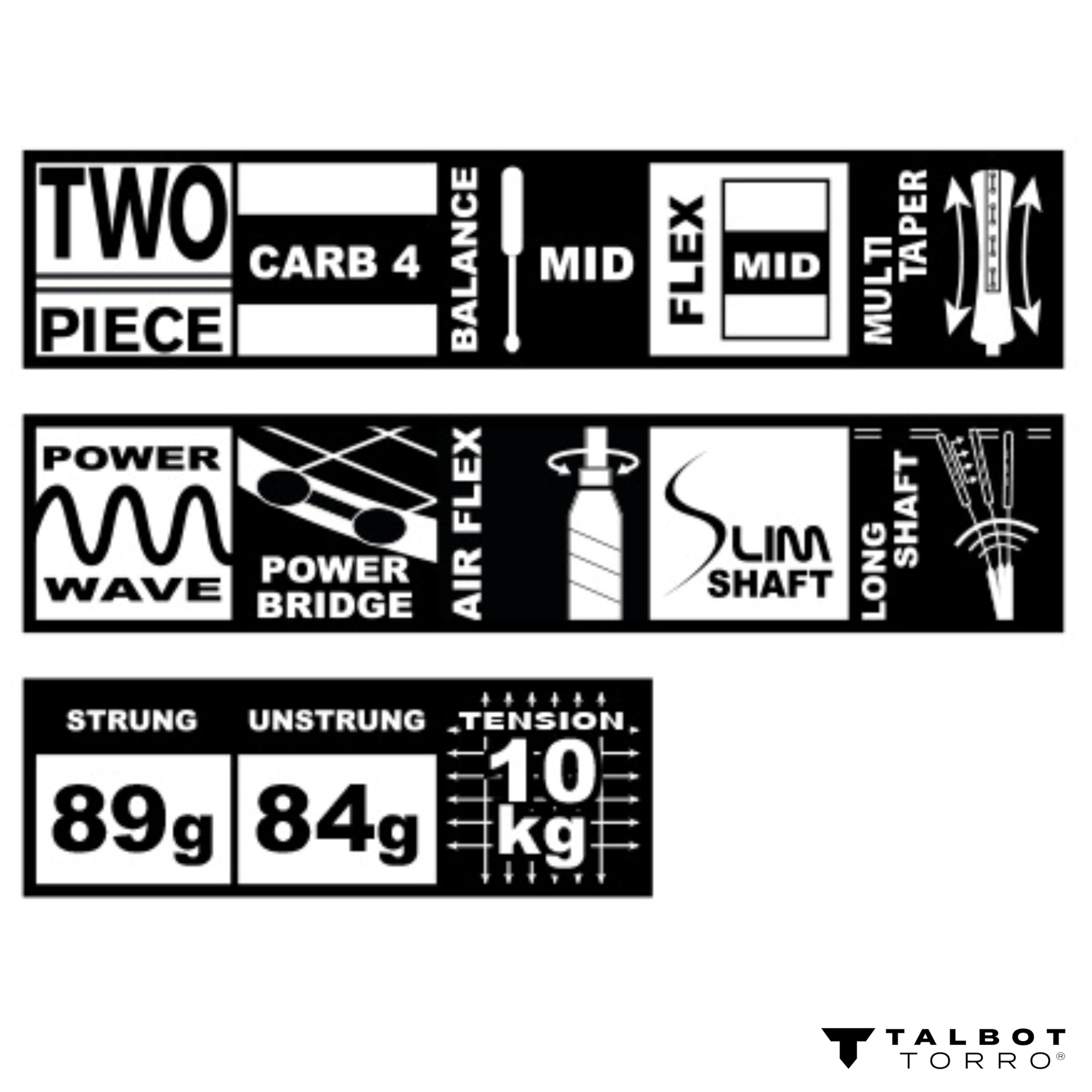 Talbot Torro Isoforce 951 Racchetta da Badminton, 100% Carbon4, Asta Lunga per la Massima Potenza, Profilo della Testa Multitaper 439564