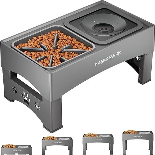 Cuencos elevados para perros, cuencos elevados 3 en 1 para perros con comedero lento sin derrames, 4 cuencos elevados de altura ajustables para