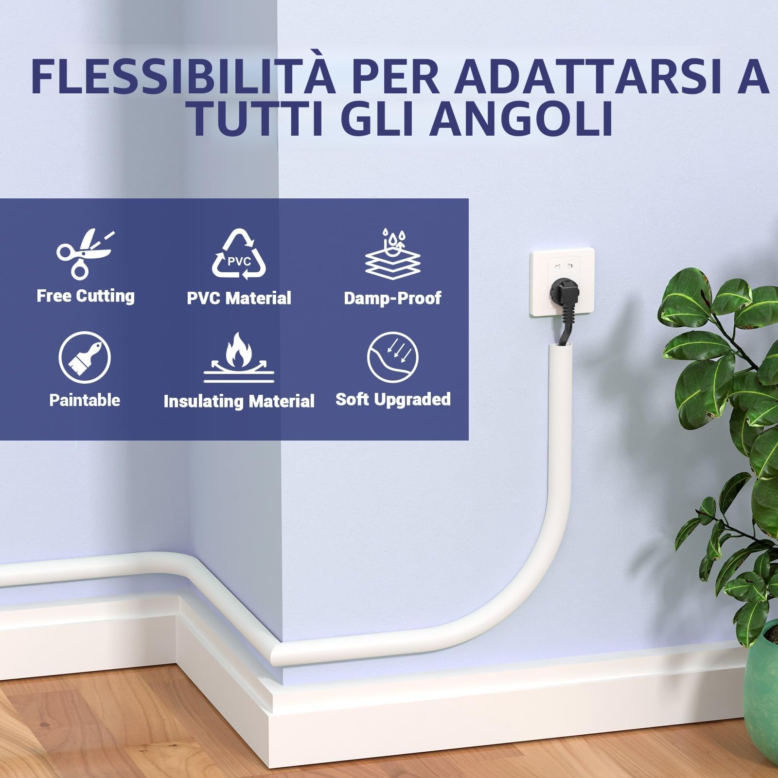 Canalina Passacavi Adesiva Da 2-Meter, Canalina Passacavi Muro Copricorda In Pc Morbido, Canaline Passacavi Da Muro Adesive, Per Home Ufficio, 10mm (w) x 10mm (h), Bianco