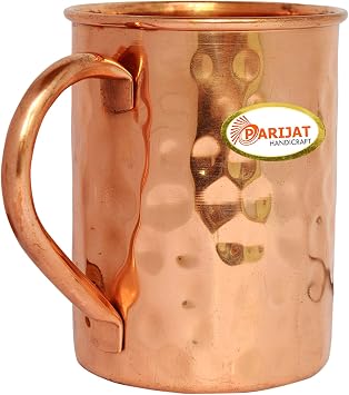 PARIJAT HANDICRAFT Handcrafted Hammered Classic Copper Moscow Mule Mugs Solid Pure Copper Unlined Mug Cup Capacity 16 Ounce