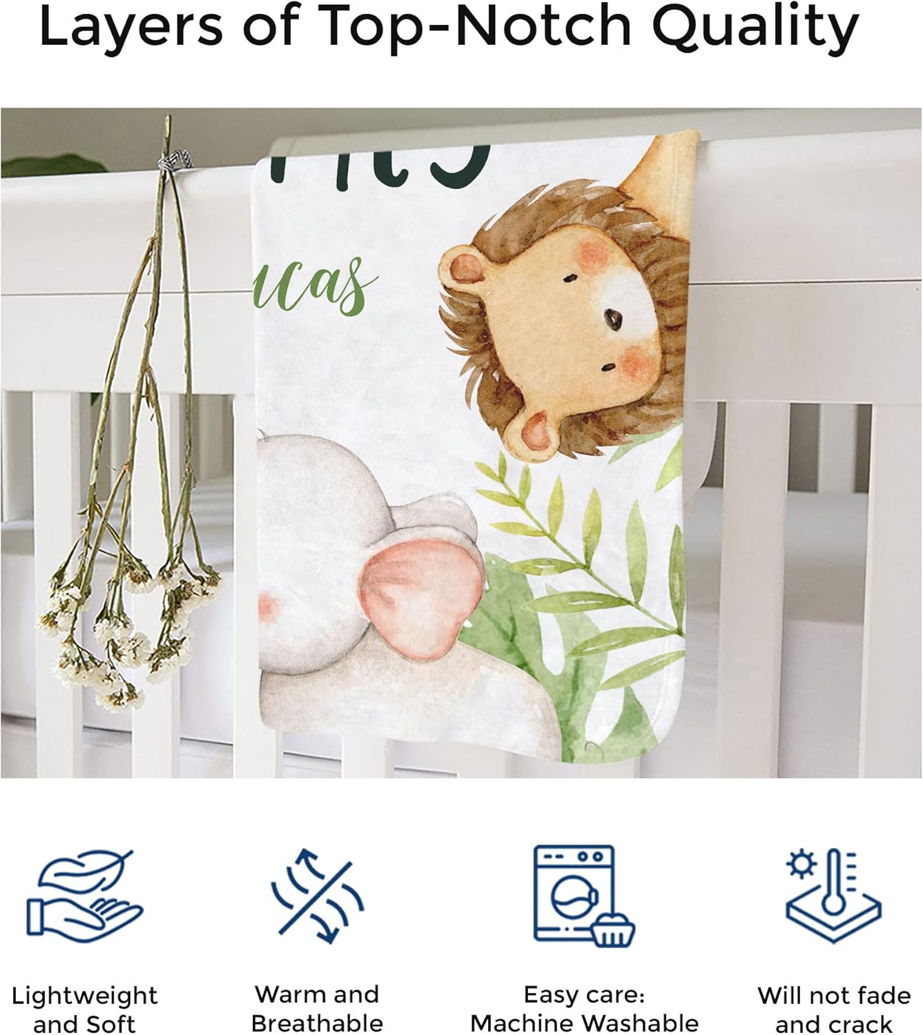 Safari Personalized Baby Blankets for Boys, Personalized Baby Gifts with Name, Customized Baby Blanket, Newborn Boy Gift,
