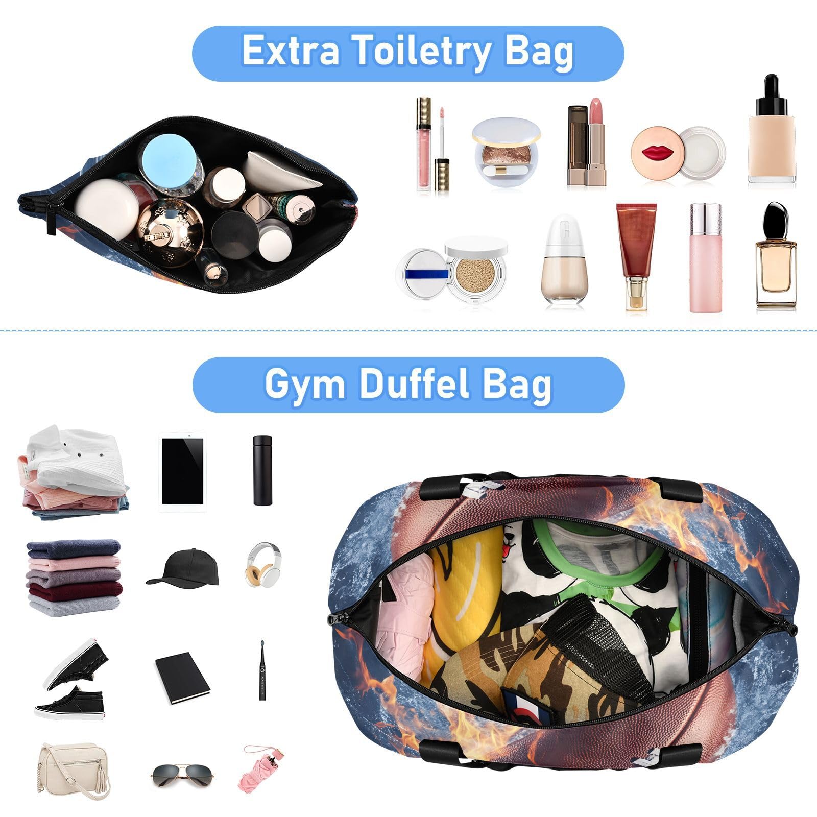 Borsa sportiva impermeabile – Fire American Football grande capacità borsone con scomparto asciutto bagnato e scarpiera, borsa da viaggio per yoga, nuoto, viaggio, allenamento, fitness