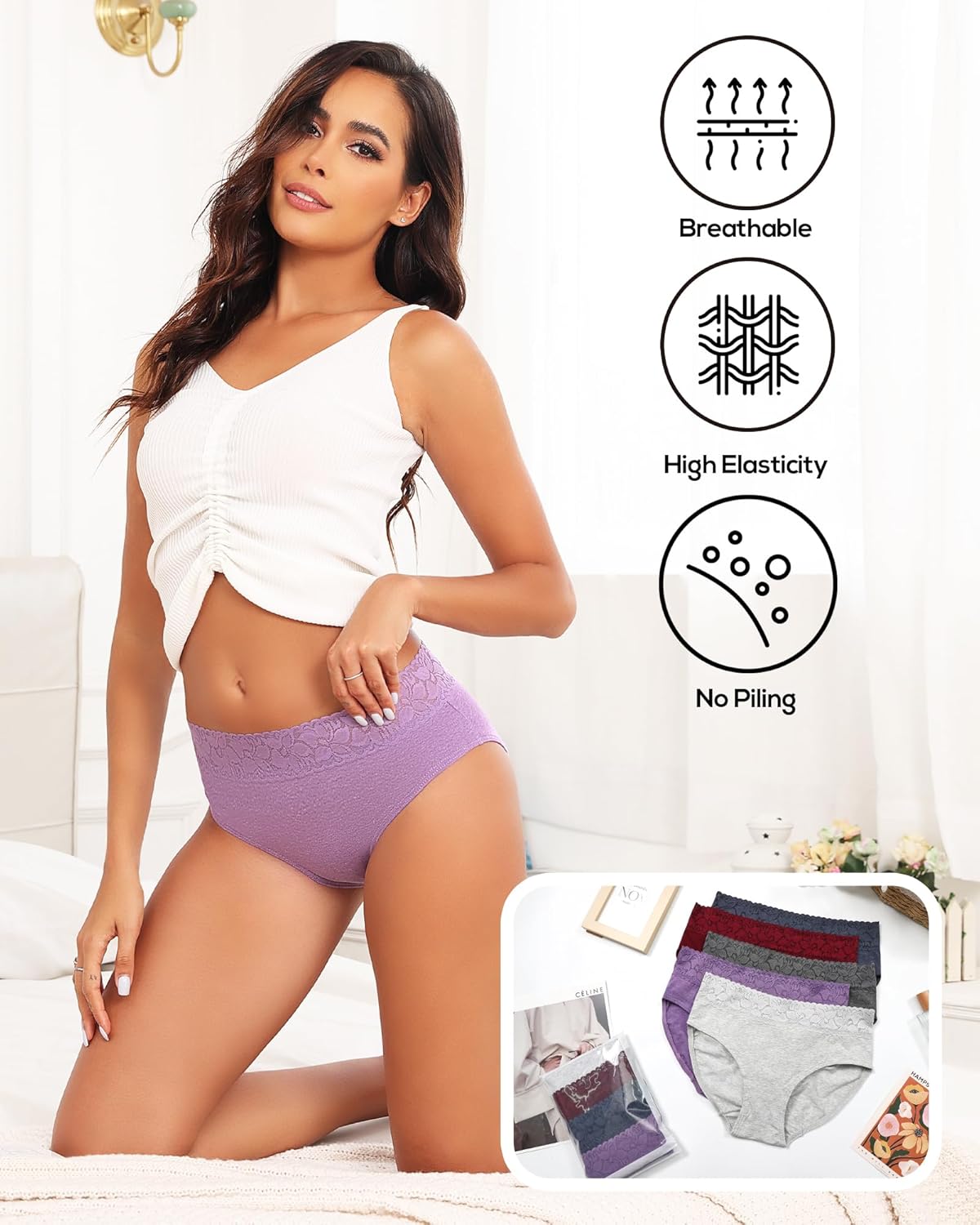 Altheanray Womens Underwear Cotton Briefs Lace Bikini Panties for Women Breathable Hipster Comfort Stretch - Image 4