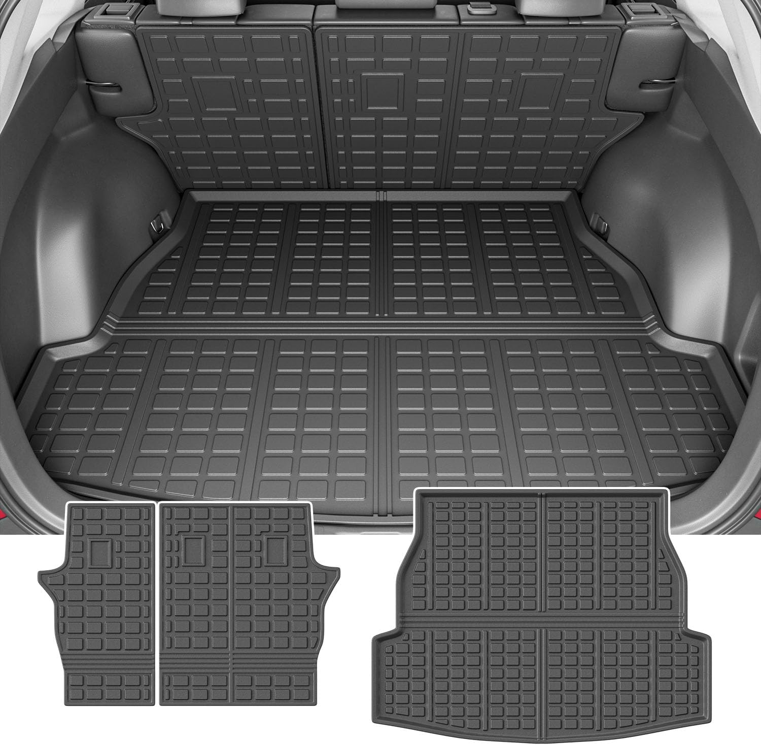 powoq Cargo Mat Compatible with 2019-2025 Toyota RAV4 Backrest Mat Cargo Liner Trunk Mat Replacement for 2019-2024 2025 Toyota RAV4 Accessories (Fit 2019-2025, Trunk Mat+Backrest Mat)