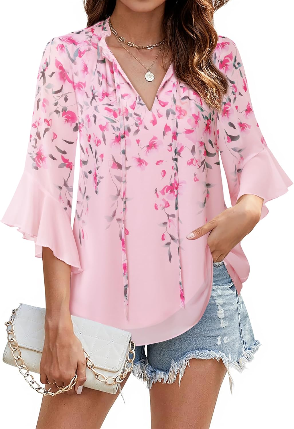 Lotusmile Women's Dressy Casual or Work Business Blouses Trendy Ruffle Neck Shirts 3/4 Sleeve Chiffon Tops - Image 5