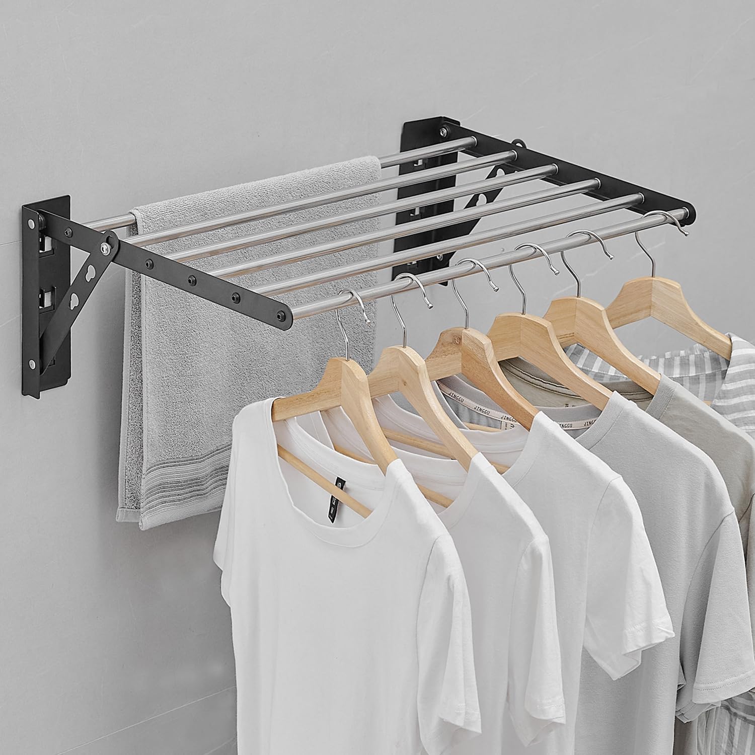 WallMounted Stless Steel Clothes Drying Rack23 Folding Laundry Airer with Towel Storage Holder for SpaceSaving Indoor/Outdoor Use Durable & RustResistant Design