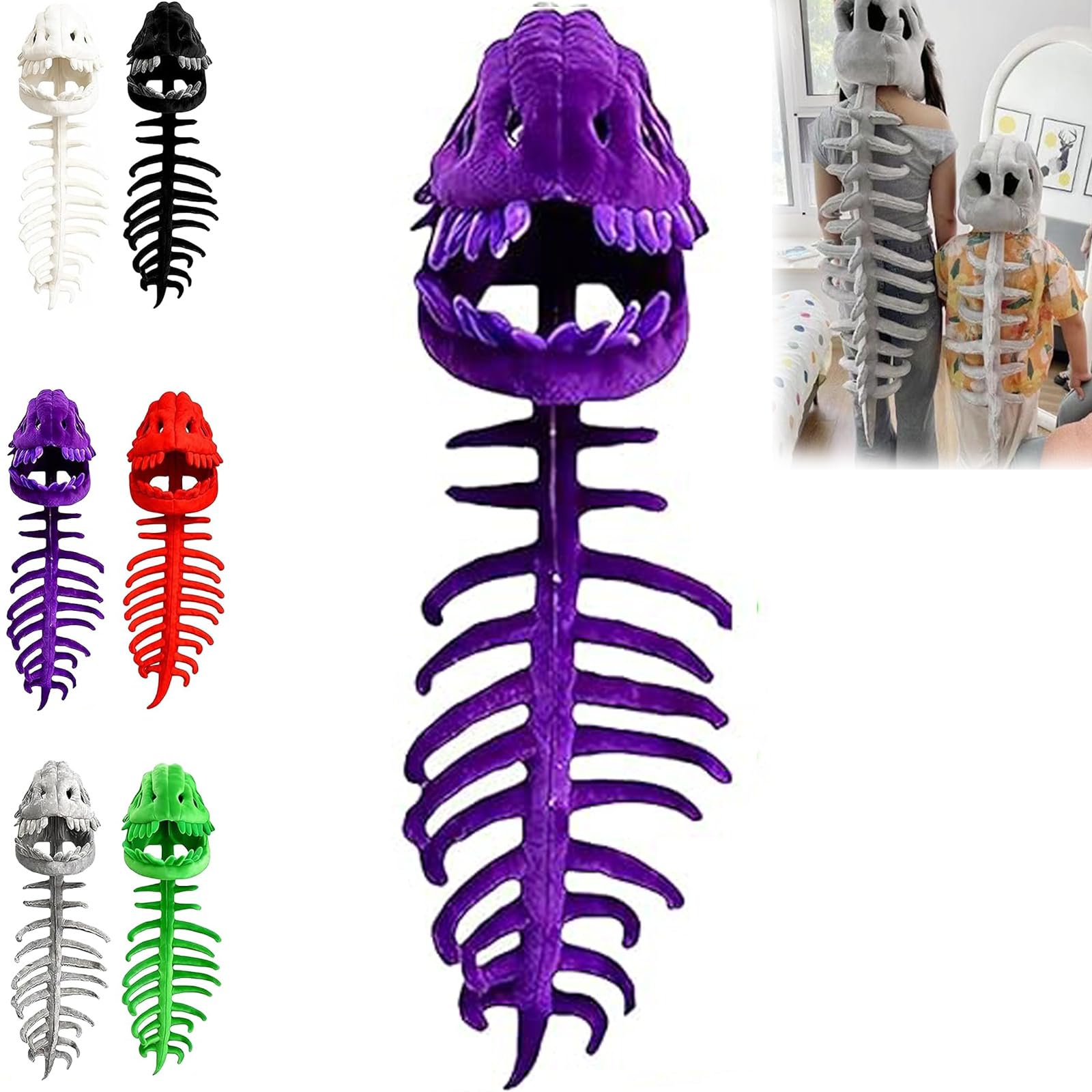 My Cozy Dino - Wearable Dinosaur Skeleton Plush Hoodie Costume, 3D Realistic Skull Outfit for Halloween, Cosplay & Party, Silly Dino Plush Skeleton with Cozy Fleece Lining (Purple, 29.5in)