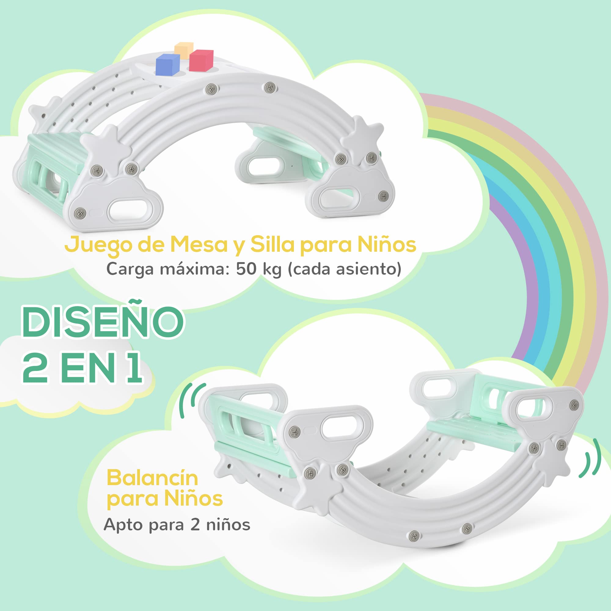 HOMCOM Balancín Mecedora para Niños de +18 Meses Balancín Infantil Multiuso Mesa y Silla Infantil con Reposabrazos 100x54x42 cm Gris