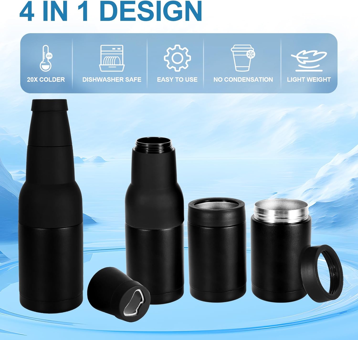 Beer Can Cooler, 12Oz Beer Bottle Cooler With Beer Opener, 3 In 1 Slim Can Cooler Insulated, Vacuum Insulated Double Walled Stainless Steel Beer Bottle Holder - Image 6