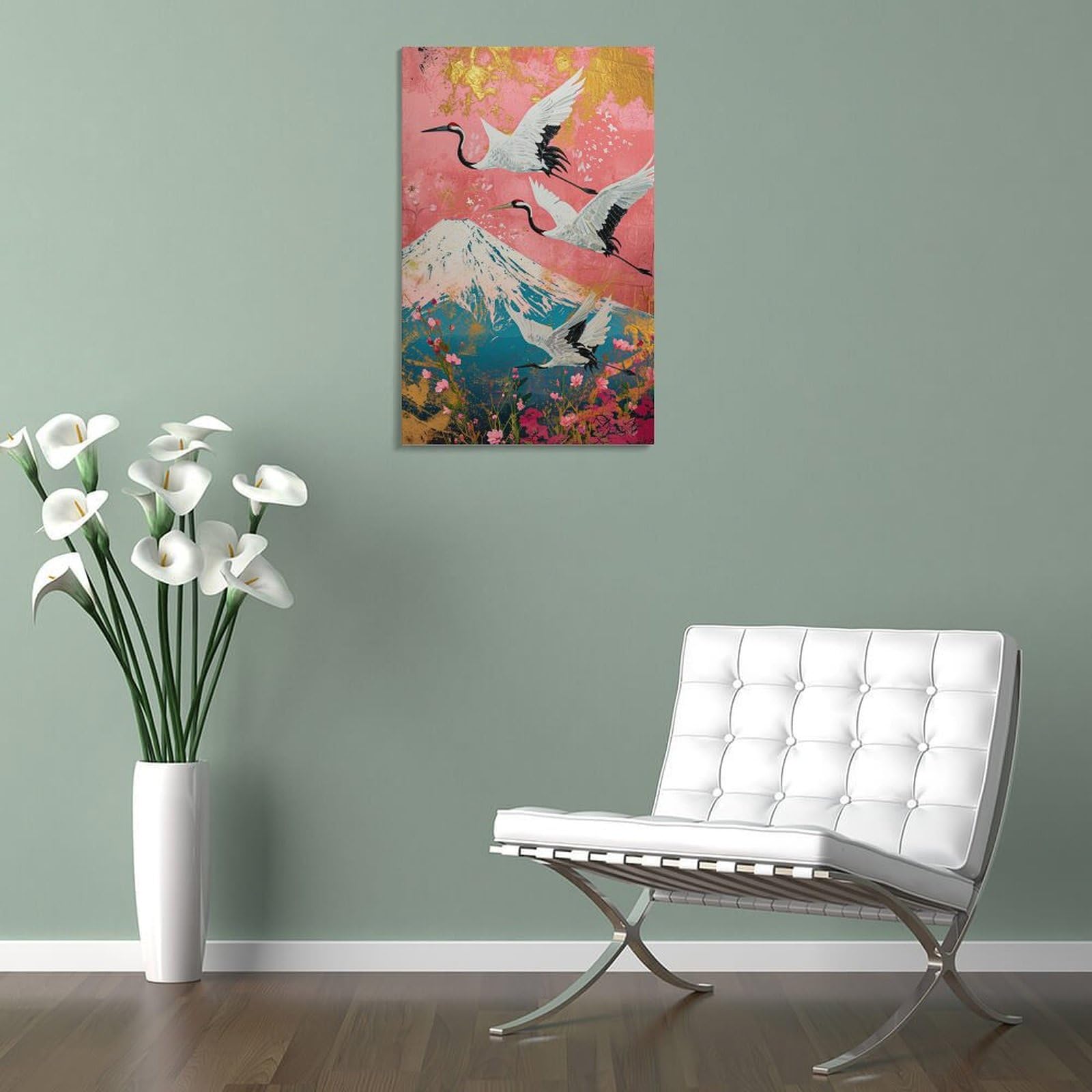 Amazon.co.jp: 絵画 花の上を飛ぶタンチョウ鶴インテリア 絵画 動物