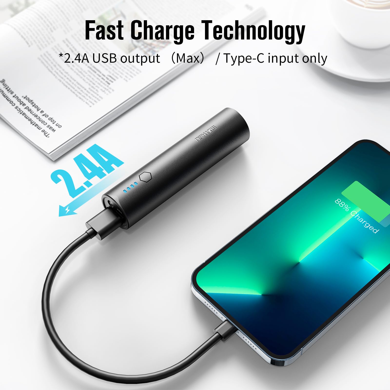 SIXTHGU Cargador portátil, batería externa de 5000 mAh, paquete de 2 unidades de bolsillo de carga rápida USB-C (entrada y salida) compatible con la serie iPhone, teléfono Android, auriculares y más
