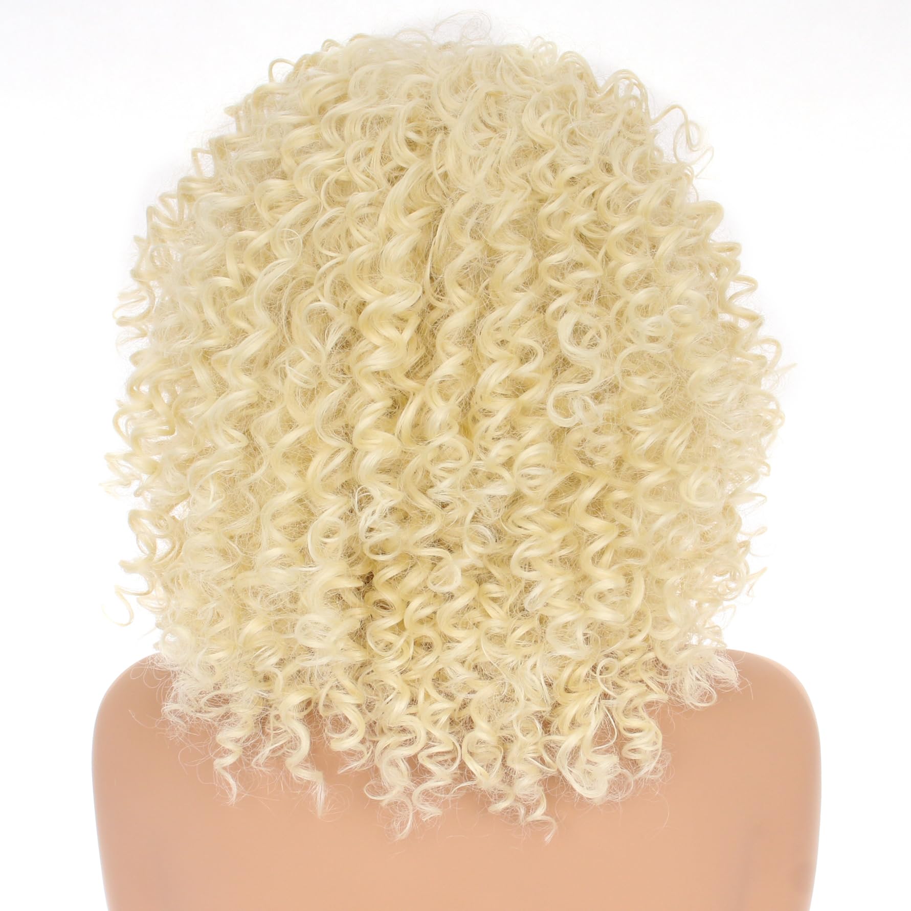 PORSMEER 14 Inch Kinky Curly Wigs for Black Women Afro Bomb Curly Wig with Bangs Synthetic Fiber Glueless Long Deep Wave Hair (Blonde) - Image 3