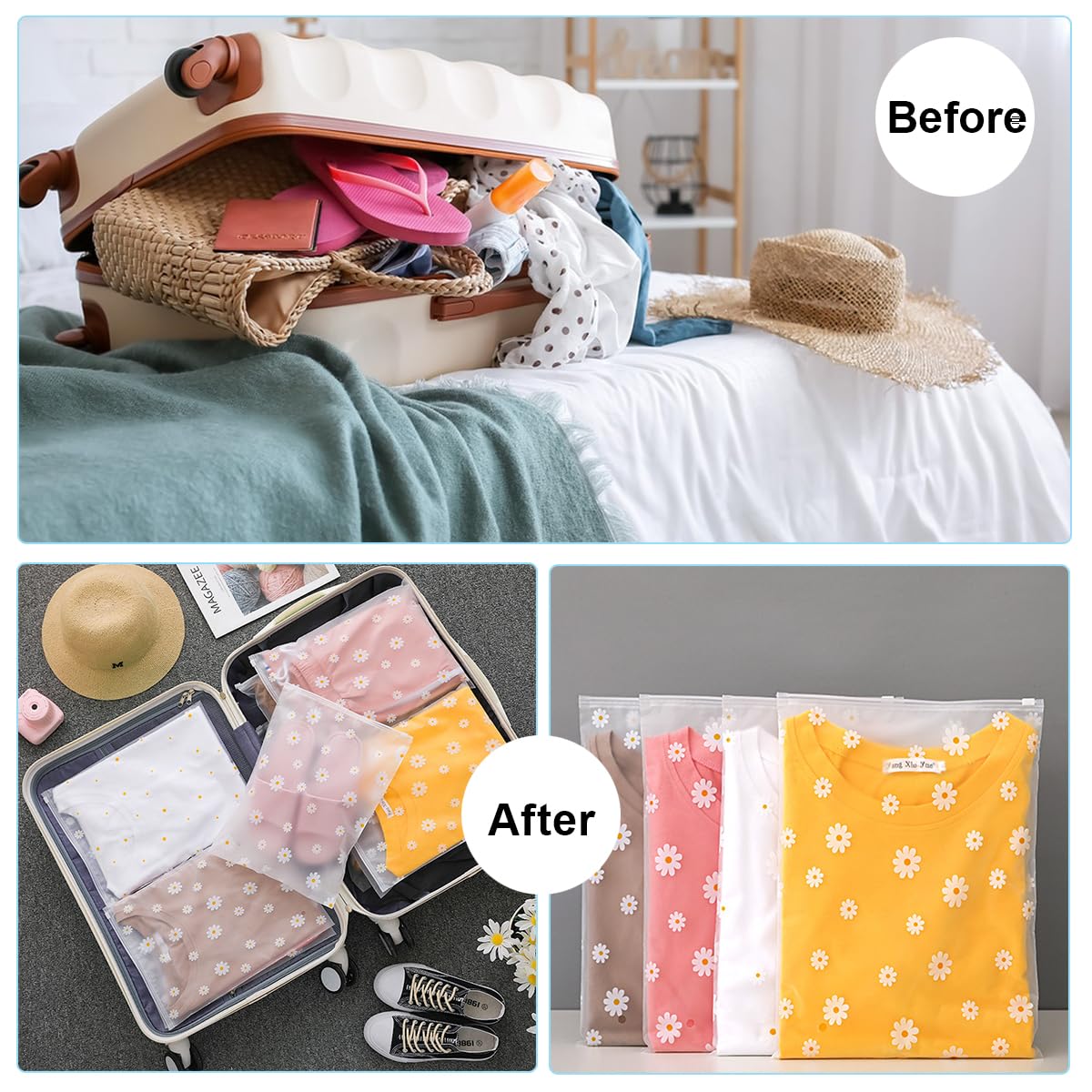 30PCS Travel Storage Bags for Clothes - Clear Reusable Plastic Ziplock, Waterproof Resealable Clothing Zipper Luggage Organizer Pouch for Towels, Shoes, Cosmetics (5 Sizes)