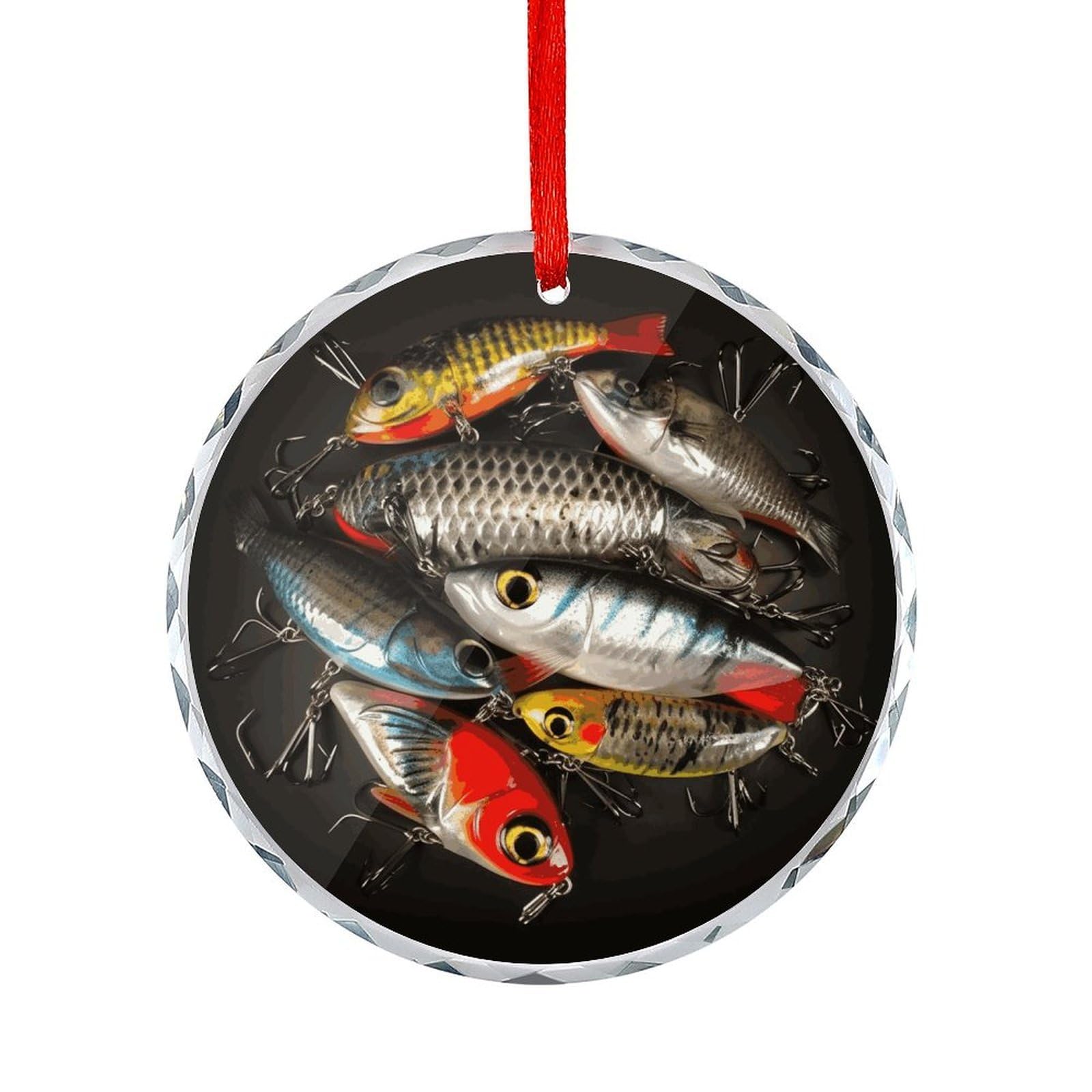 Fodpand Women's Style Fishing Bait Round Glass Ornament Keepsake Gift Exchange Ideas Car Decor,Christmas Ornaments For Tree Window Garden Ornaments