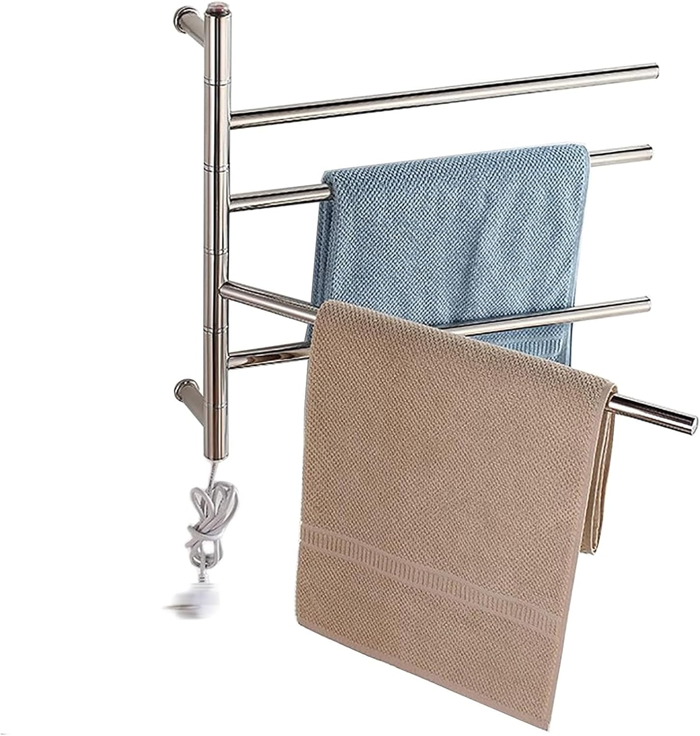 Rotatable Heated Towel Warmer Racks Wall Mounted Electric Towel Warmer Rack 4 Round Smart Electric Towel Rack Stainless Steel Heated Towel Rails 51W Towel Dryer,Chrome (