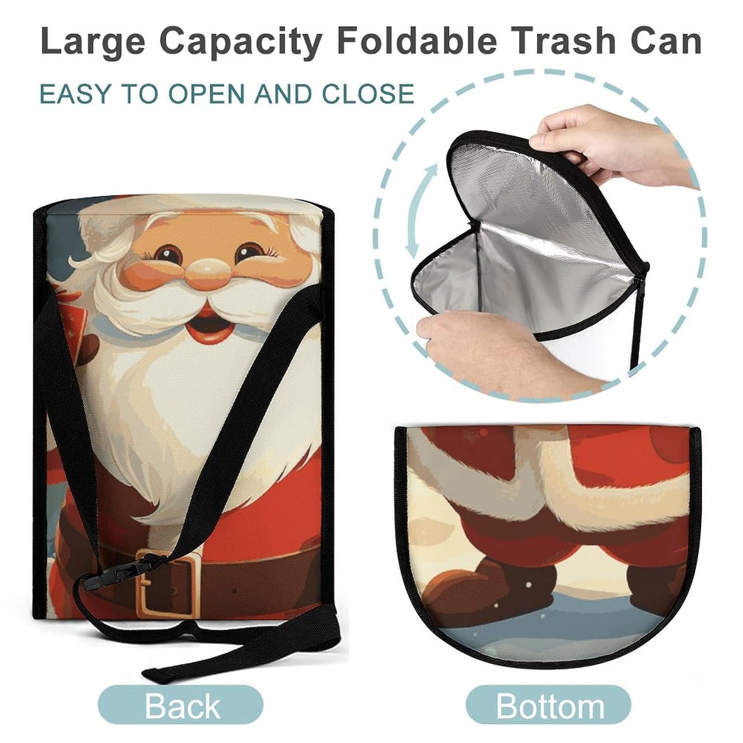 Hanging Car Trash Bag Christmas Santa Claus Printed Car Garbage Storage Bag Leakproof Car Trash Can Portable Garbage Storage Bags