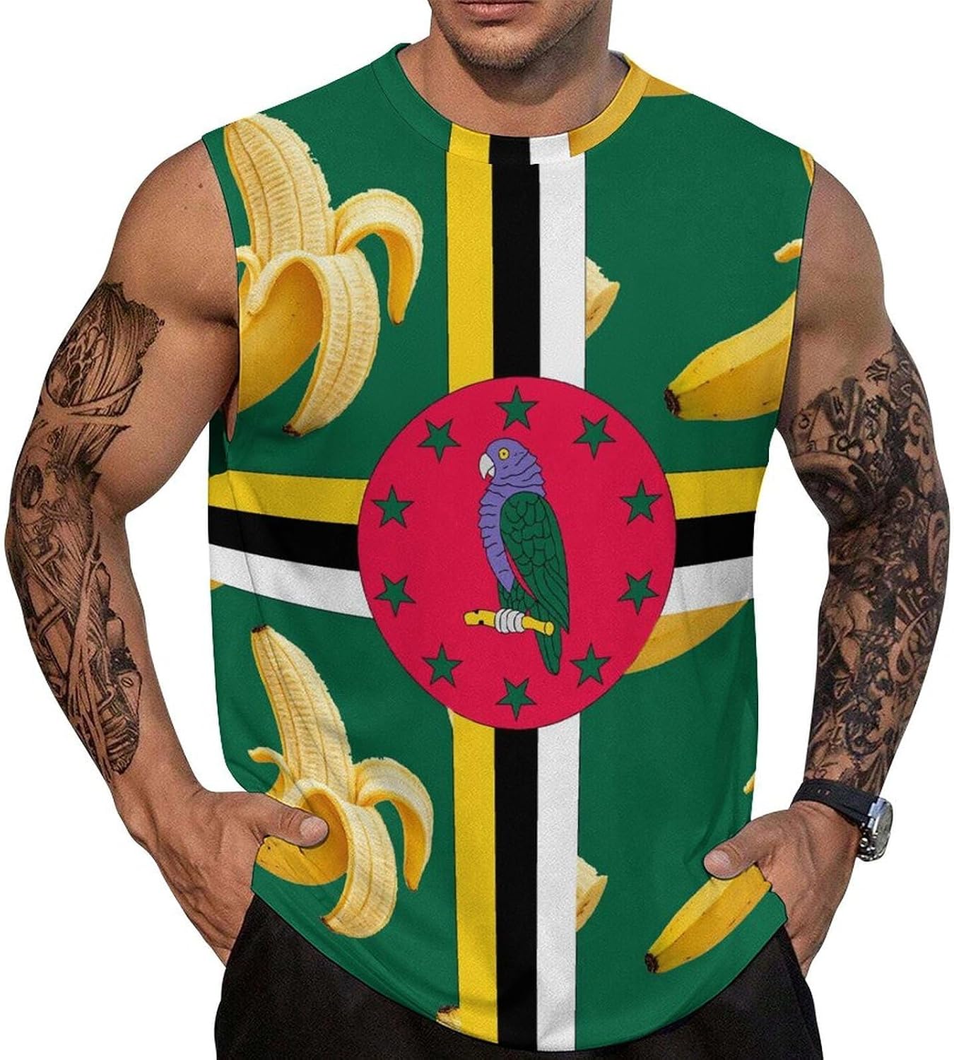 Dominica Banana Flag Men's Sleeveless Shirt Small