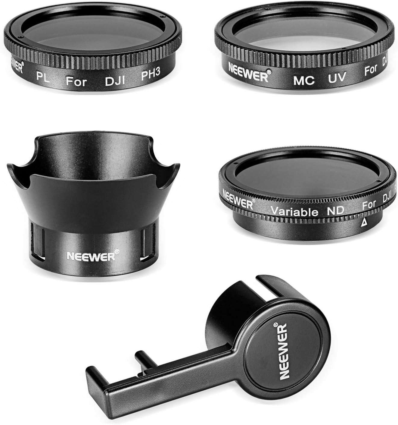 Neewer Filter & Accessory Kit for DJI Phantom 3 4K, Advanced, Professional and Standard: UV Filter + CPL Filter + ND2-400 Filter + Rose Petal Lens Hood + Lens Cap Protector