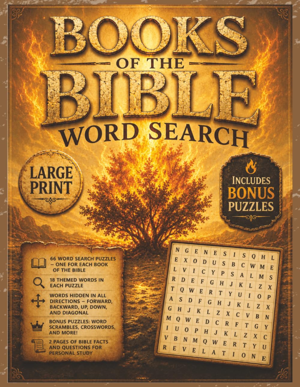 Books of the Bible Word Search: 66 Large Print Scripture-Themed Puzzles | With Bonus Word Scrambles, Mini Crosswords, Interesting Facts and Personal ... (Large Print Word Search Collection)