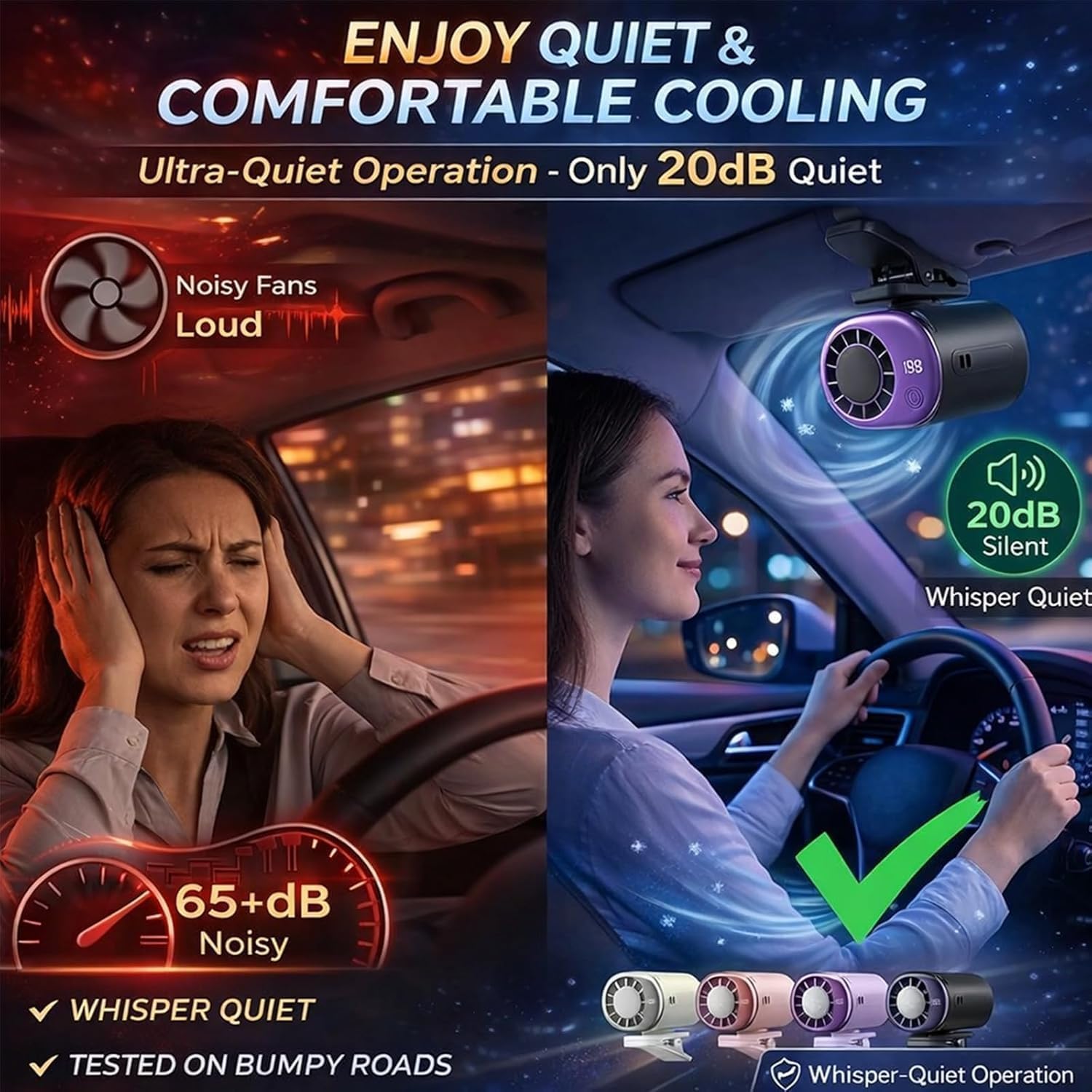 2026 Car Clip On Air Conditioner Fan with 16°C Semiconductor Cooling Chips, 360° Rotation 199 Speeds Adjustable USB Rechargeable LED Display, Portable Personal Cooler for Office Car Outdoor (White)