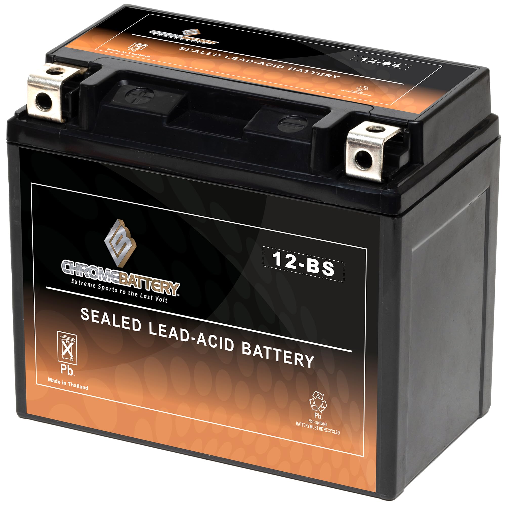 CB CHROMEBATTERY YTX12-BS 12 V 180 CCA AGM – Maintenance-Free 12 Ah Battery for ATV, Motorcycle, Scooter, Jet Ski – T3 Nut & Bolt – Fits Honda CBR600, Yamaha V-Star 1100, Polaris Sportsman 400