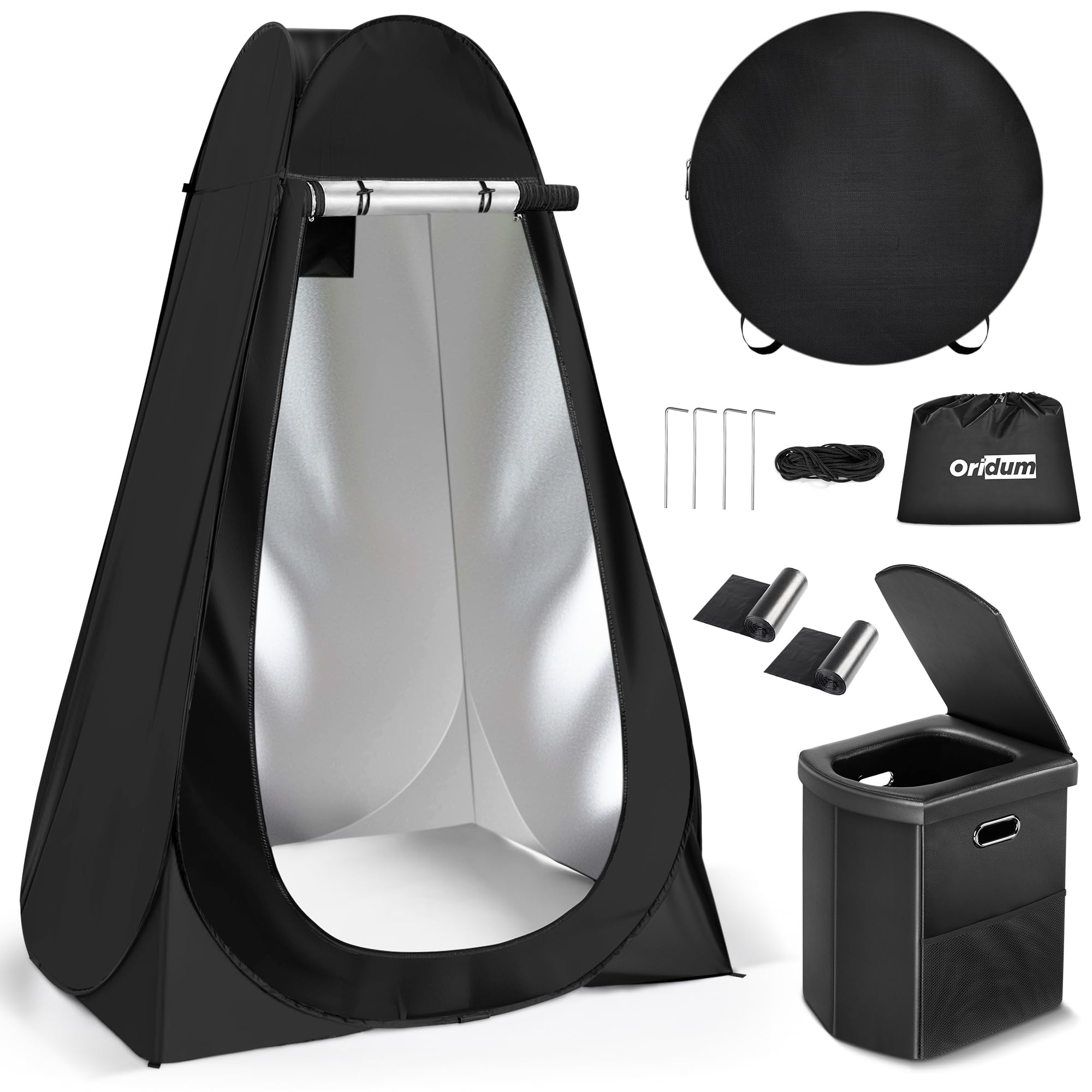 Portable Camping Toilet with Pop-Up Tent, Large Portable Toilet Kit for Adults, Outdoor Camping Shower Changing Room Emergency Tent Kit with Carry Bag for Hiking