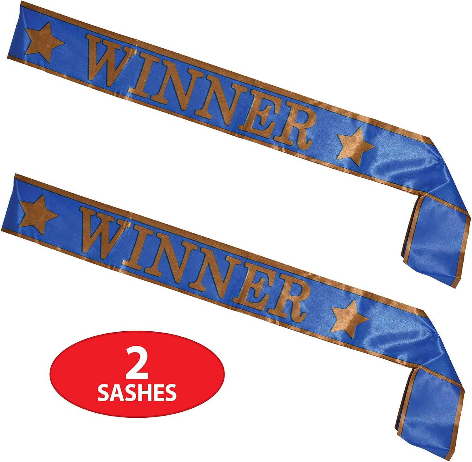 Beistle 2 Piece Blue And Gold Winner Satin Sashes, Celebrate In Style At Parties, Contests, Sporting Events And Competitions