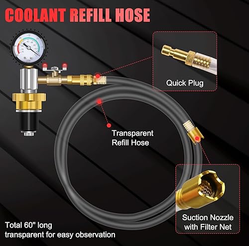 Miniatura 5 de JIFETOR Kit de herramientas de recarga de refrigerante para radiador de purga al vacío, tanque de agua para automóvil, juego de llenado de cambio de