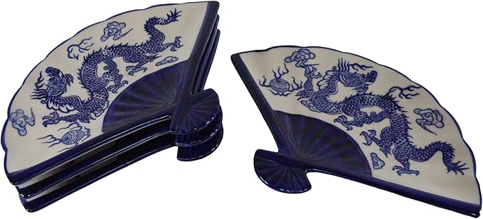 Pack de 4 Platos Decorativos Asiáticos de Porcelana - Dragón Azul miniatura 3