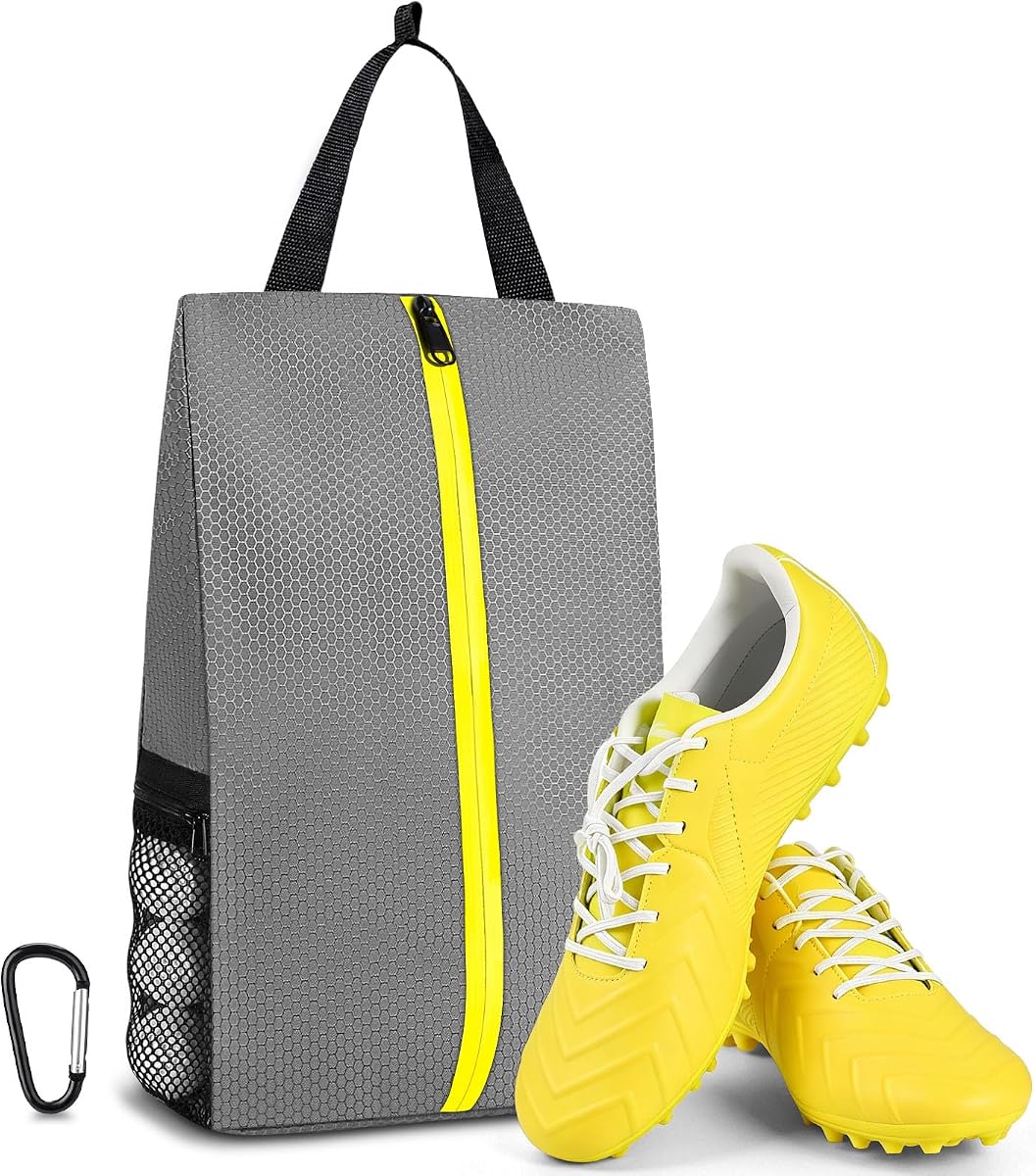 TOBWOLF Golf Shoe Bag, Smell Proof Cleat Bag Fits Up to Size 14 | Waterproof Protection, 2 Zippered Mesh Pockets for Golf Balls & Accessories Storage, Large Capacity for Travel and Gym Use