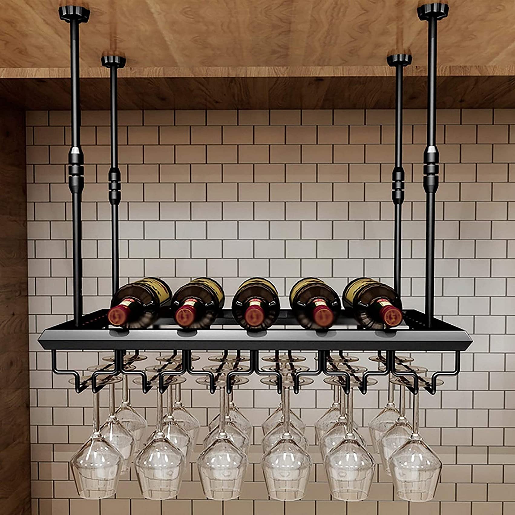 Étagère à bouteilles de vin rouge en fer suspendue design industriel