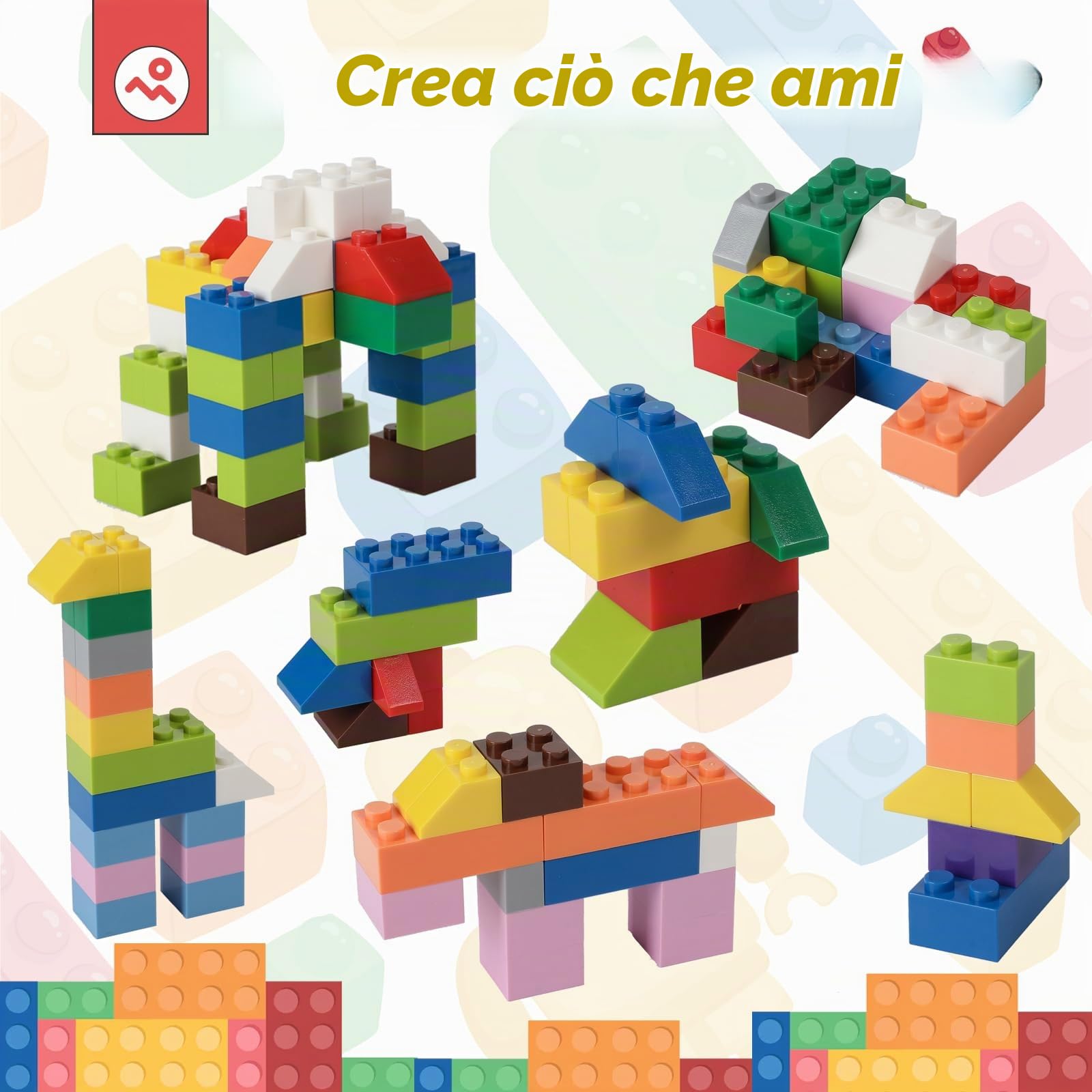 HUIZDQ Set di 1000 blocchi di costruzione classici, adatto per bambini e bambine a partire da 6 anni, compatibile con tutte le principali marche.