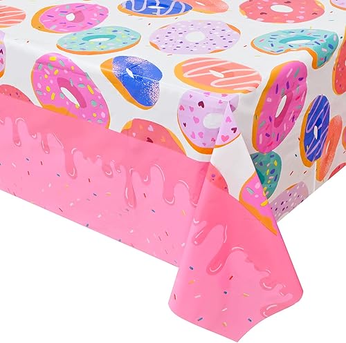 2 manteles de plástico con forma de dona y postre de 87 x 51 pulgadas, para decoración de fiesta de cumpleaños