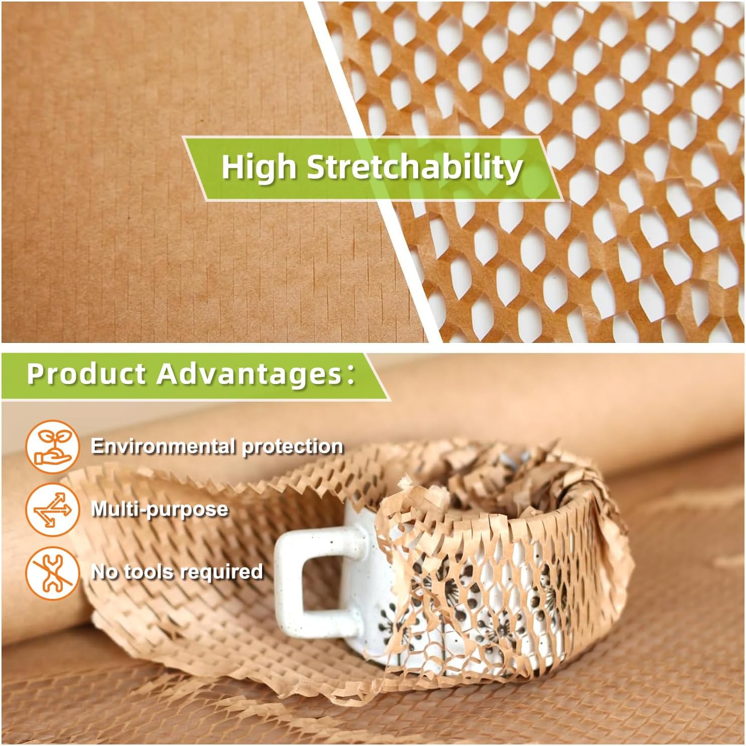 Honeycomb Packing Paper, 20" x 420' Recyclable and Eco-Friendly Honeycomb Paper, Paper Substitute Alternative for Bubble Cushioning Wrap, Cushioning Packing Material for Moving Shipping Packaging