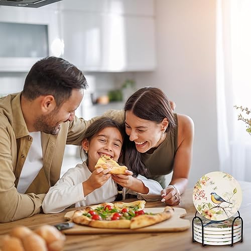 Miniatura 2 de Posavasos de cerámica redondos absorbentes con soporte para protección de mesa, para taza de café, bebidas, vino, cerveza, bar, 6 unidades Vintage