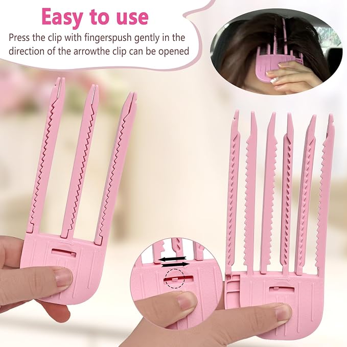 2 Pack pinzas para volumen de cabello rizado rosa plástico miniatura 3