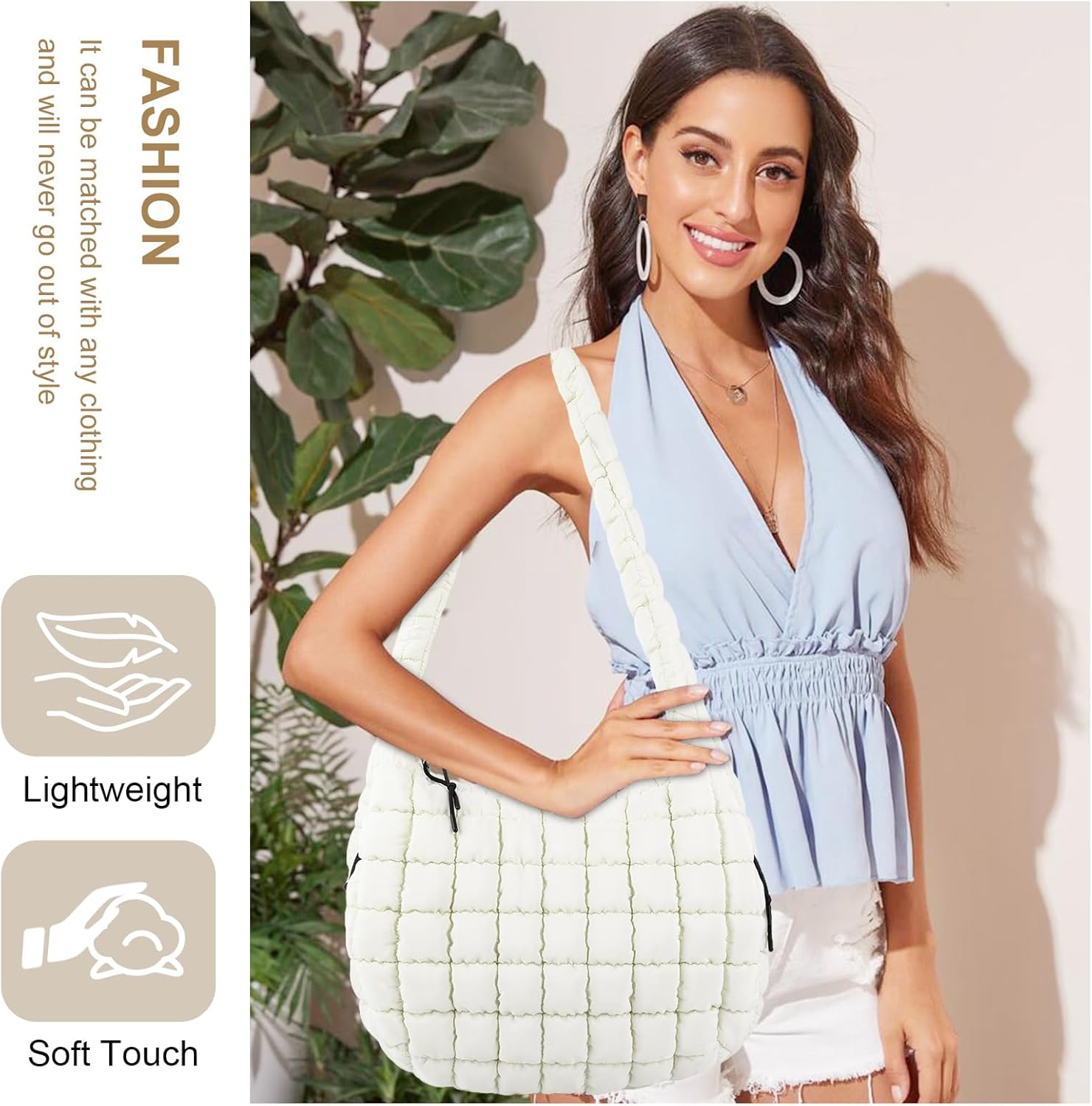 izuzta Quilted Puffer Tote Bag for Women Large Crossbody Bag Lightweight Nylon Puffy Quilted Carryall Hobo Puff Shoulder Bag - Image 8