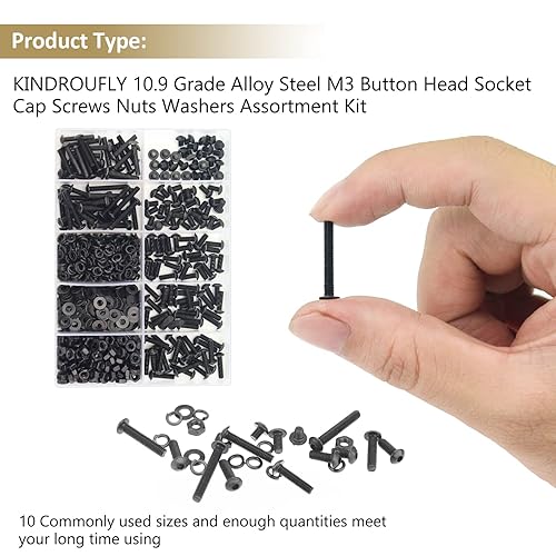 Miniatura 6 de Kindroufly Juego de 562 piezas negras M3 x 5681012160.787 in, tornillos y arandelas de cabeza de botón, kit surtido de tuercas y arandelas de acero