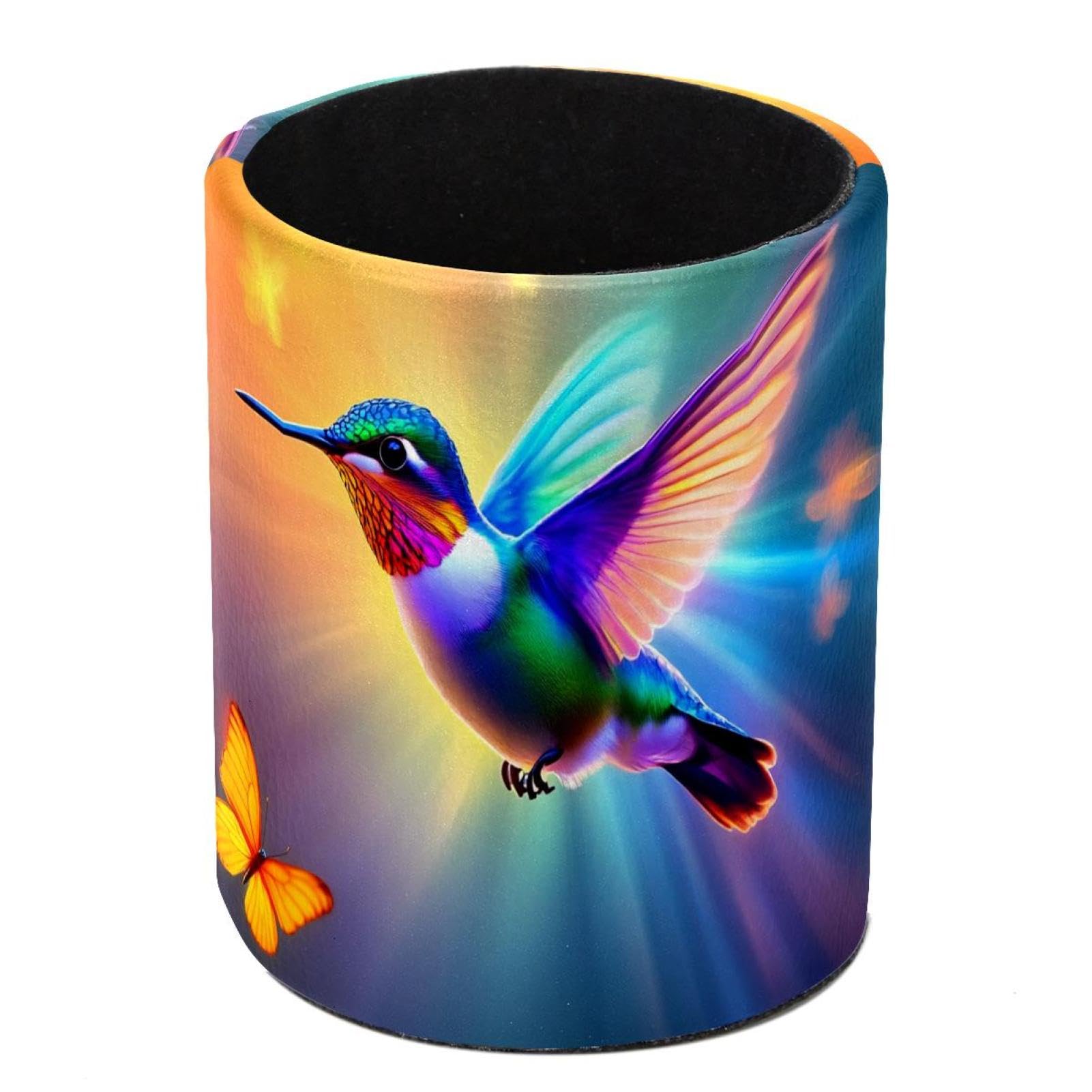 HEOEH Hummingbird Pen Holder for Desk, PU Leather Pencil Holder Pen Cup Marker Holder Makeup Brush Holders, Desk Accessories & Workspace Organizers for Home, Office