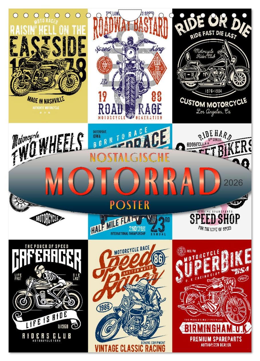 Motorcycle - nostalgic posters UK-Version (Wall Calendar 2026 DIN A4 Portrait), CALVENDO 12 Month Wall Calendar — image 1