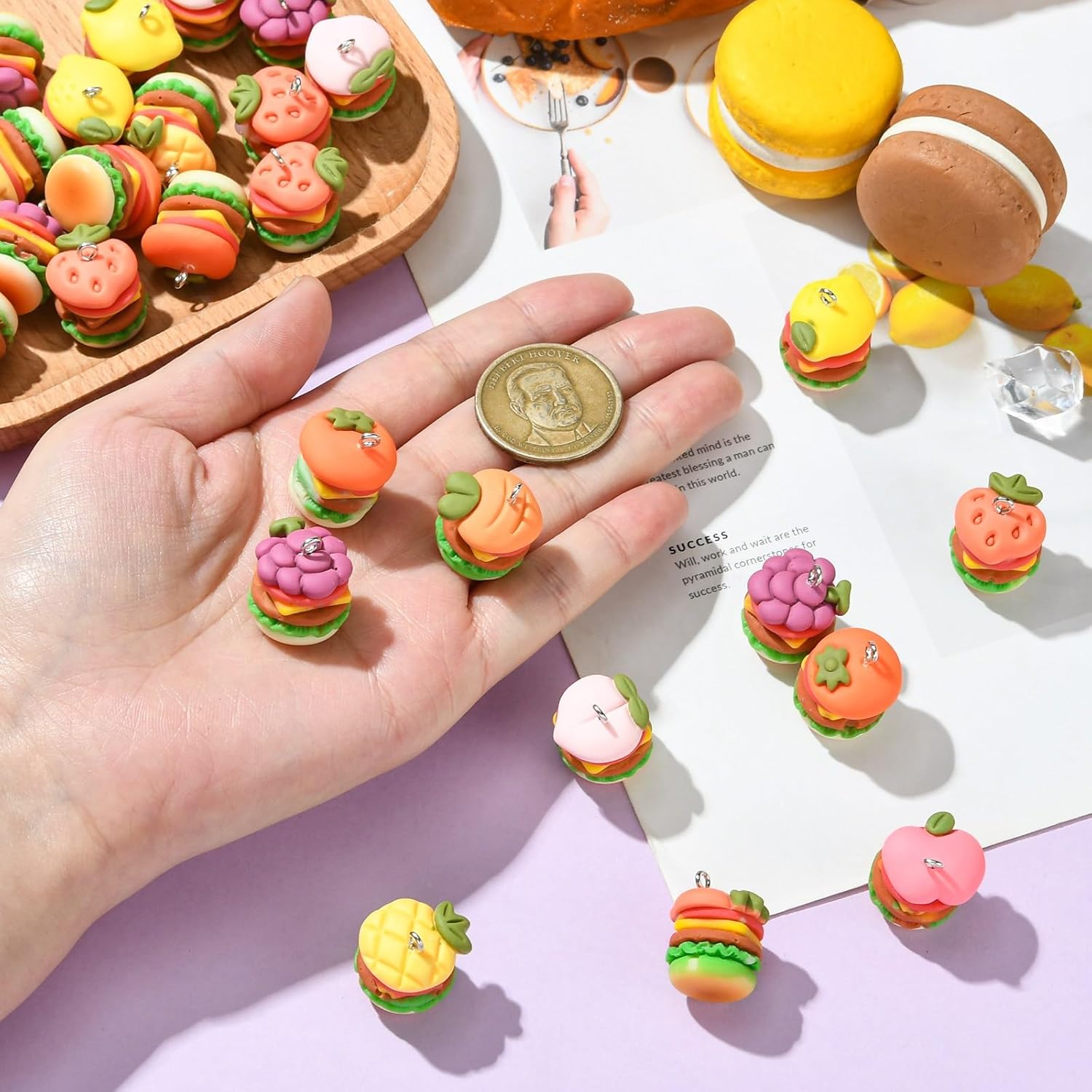 KitBeads 30Pcs Random Fruit Hamburger Charms Mini Burger Charms Colorful Resin Fast Food Charms for Bracelets Jewelry Making Necklaces Crafts Bulk - Image 4