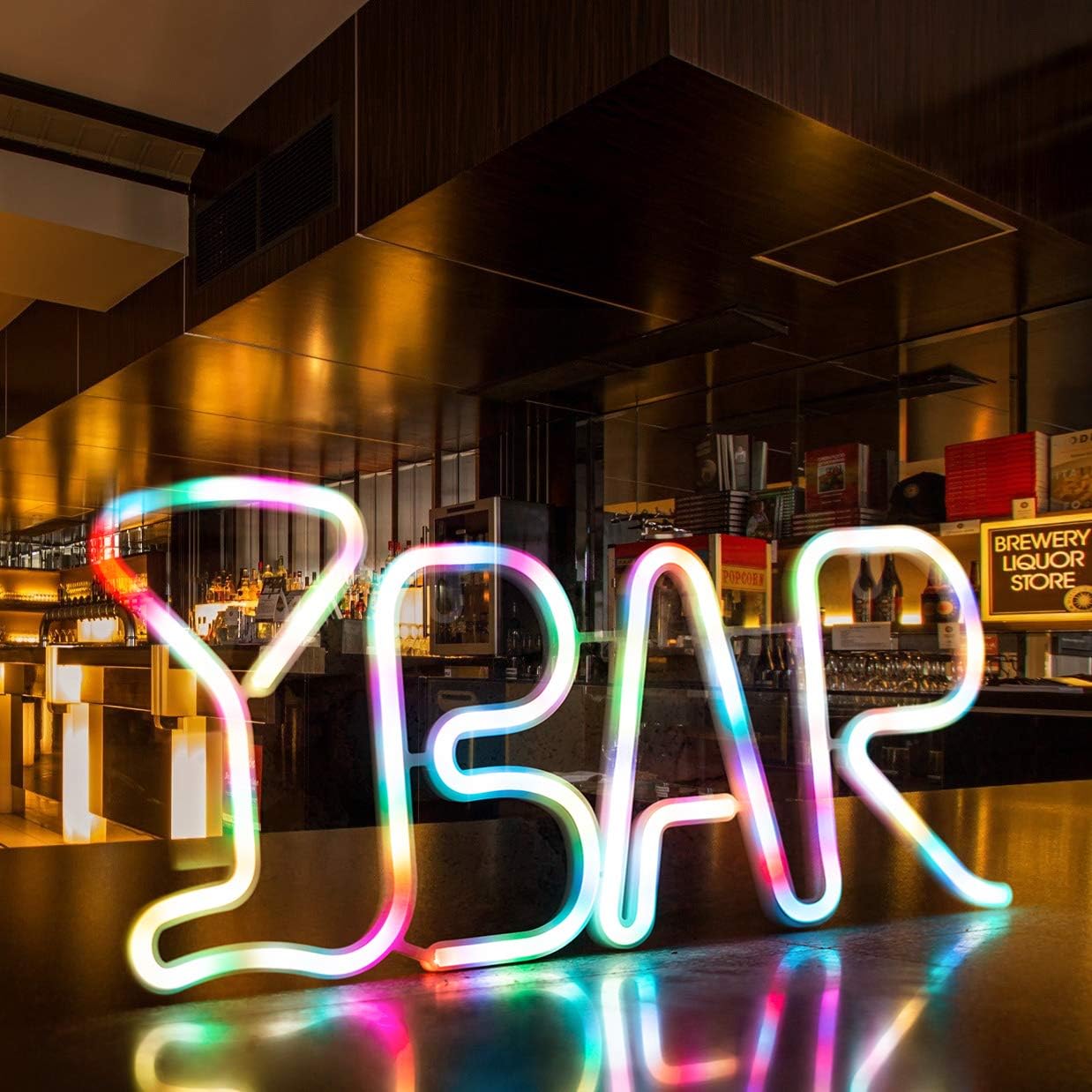 LED Neon Light Up Bar Signs with Lights, Bar Neon Light and Signs Letters USB Operated Night Lights for Bar, Pub, Bistro, Party, Wall Decor- BAR(Colorful)