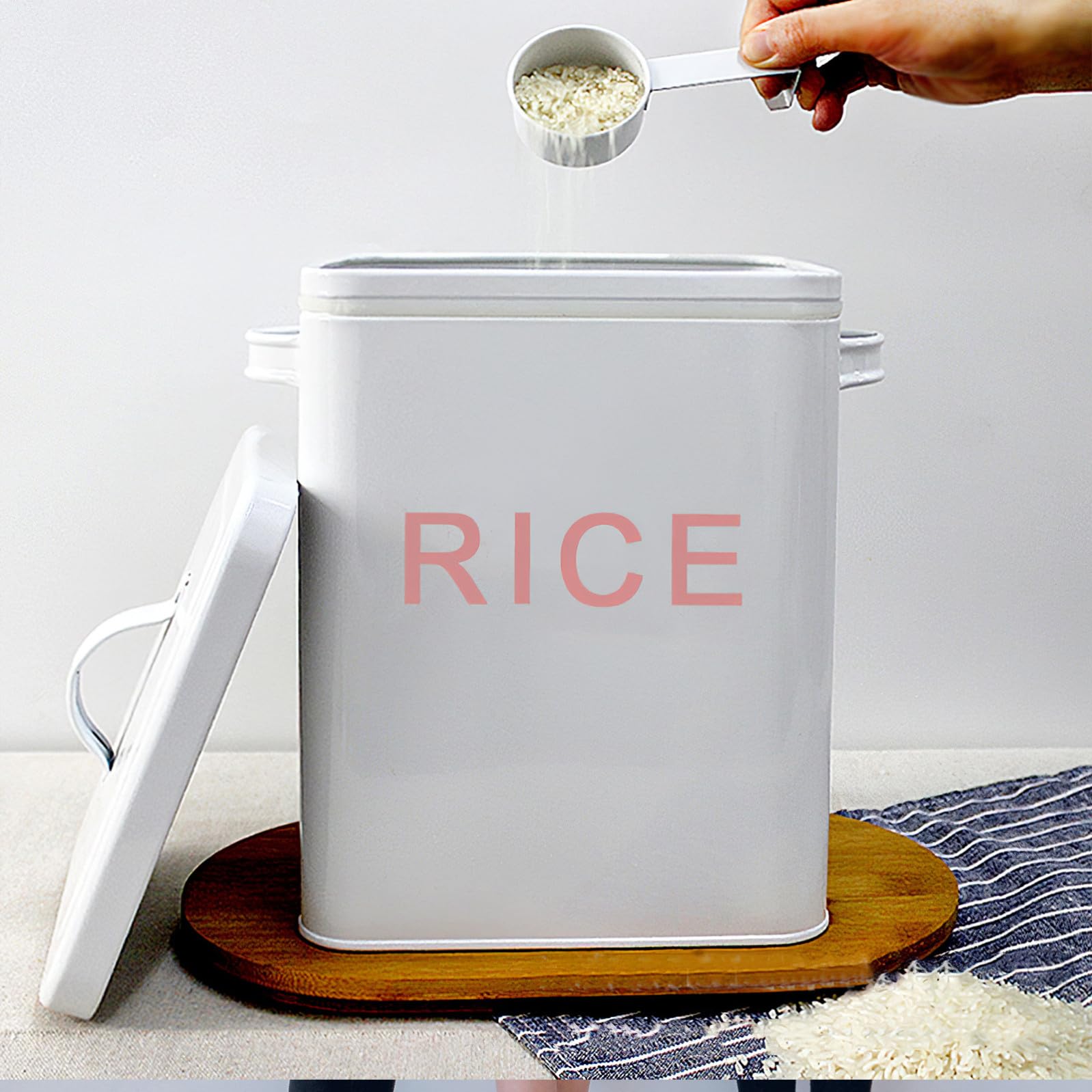 Yardwe Contenitore per Riso in Lamiera di Ferro Bianco, Secchio Resistente per Conservazione Sicura di Polvere e Prodotti Alimentari, per Cucina e Uso Domestico