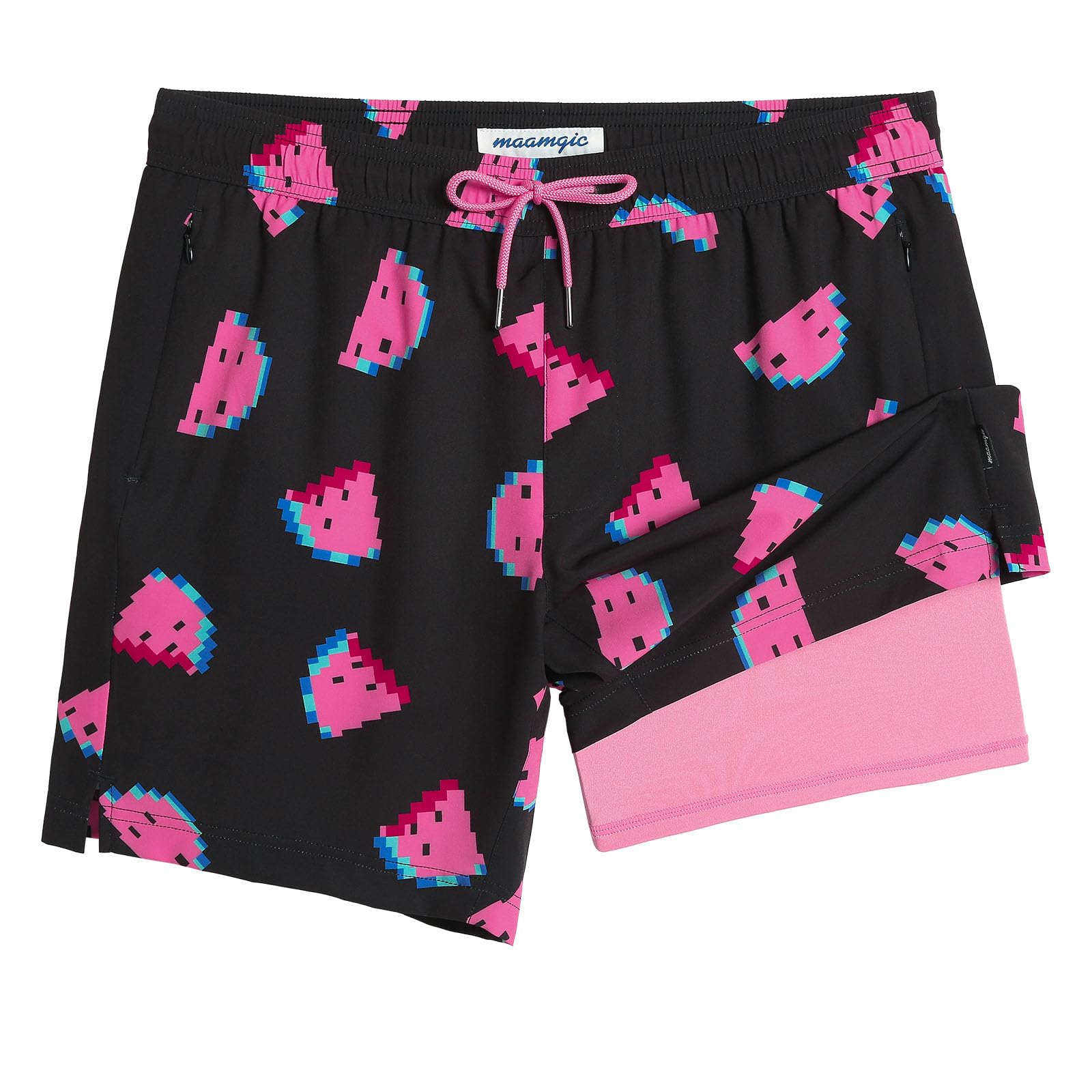 maamgic 7 Inch Mens Swim Trunks with Compression Liner Board Shorts with Zippered Pocket Bathing Suit for Beach Vacation