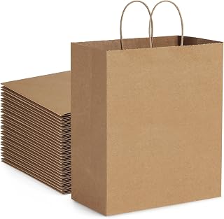 BagDream 10x6.75x12 100Pcs Brown Paper Bags with Handles Bulk, Kraft Shopping Merchandise Retail To Go Bags for Takeout Containers, Wider-gusset Recycled Paper Gift Sacks