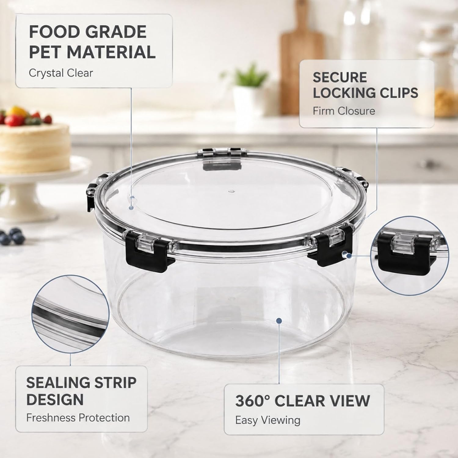Plastic Trifle Bowl with Lid, 2.48 qt Locking-Lid Dessert Container
