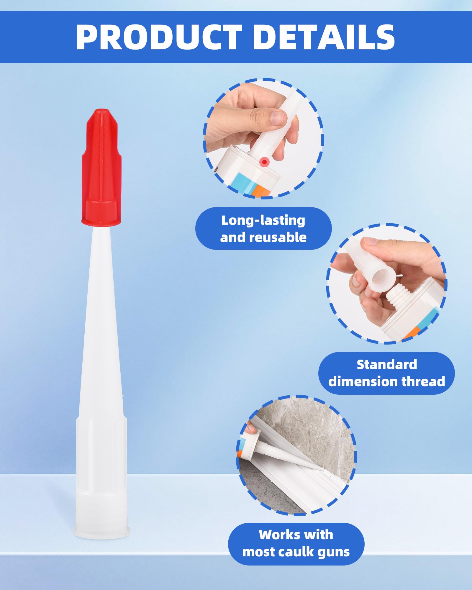 10 Pack Sealant Nozzles with Caps & 5 Silicone Smoothing Tools, Caulking Finishing Kit for Bathroom Kitchen Sink & Shower Sealing - Image 3