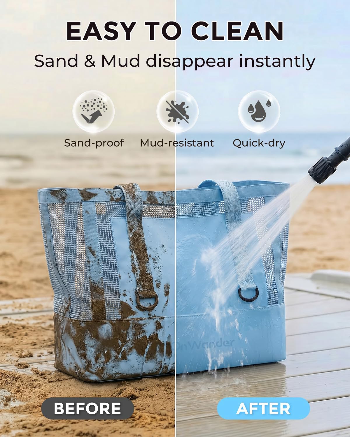 Large Mesh Beach Tote Bag - Pool Bags with 2 Inner Zipper Waterproof Pockets for Swim Toys Towels Travel