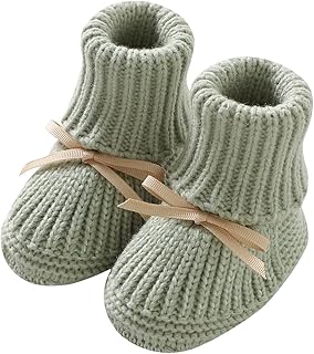 mimixiong Baby Booties Newborn Infant Hand Knitting Crochet Boy and Girl Cozy Shoes Sage green 0-3 Months