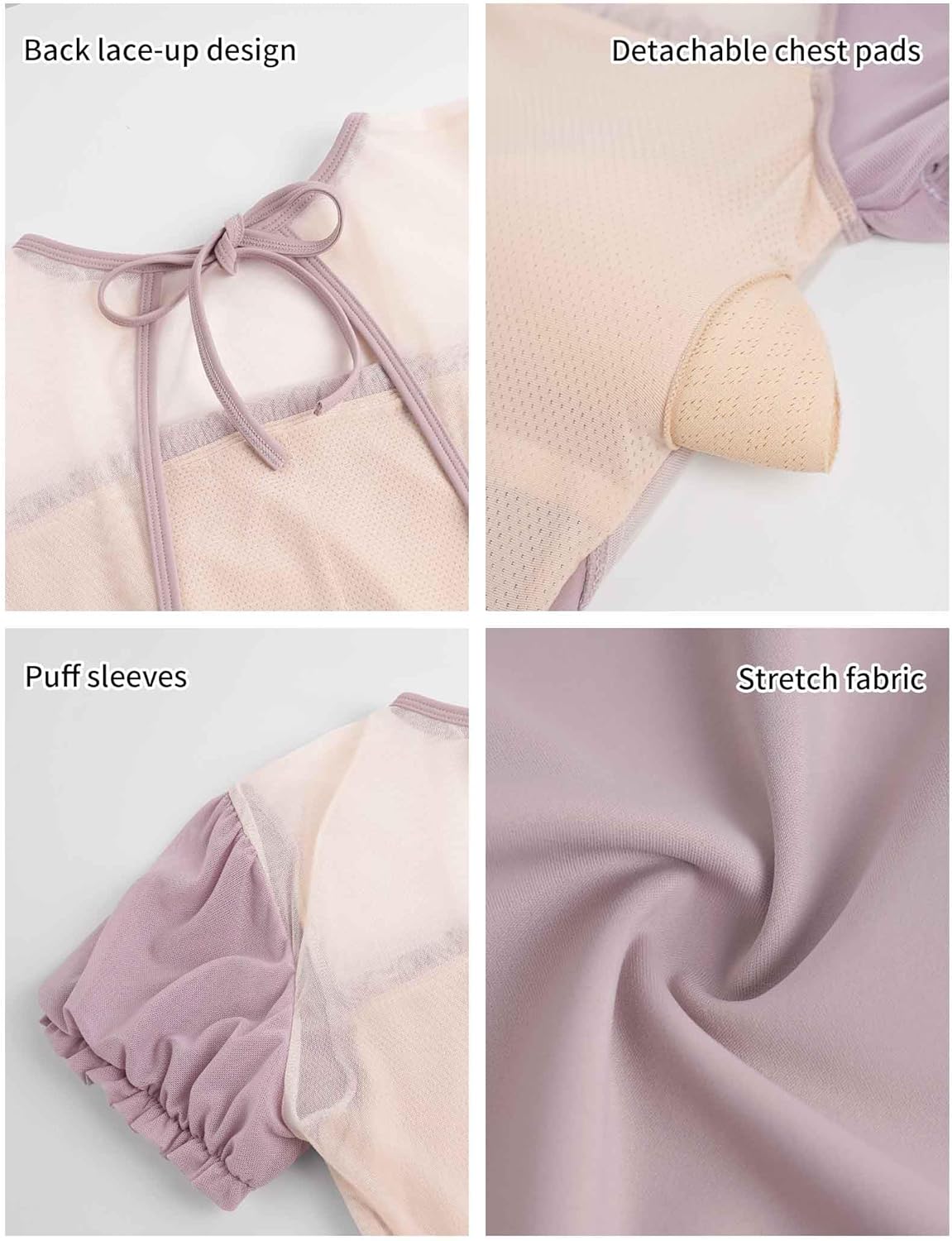 Women's Puff Sleeve Ballet Leotard, Open Back Gymnastics Bodysuit, Ballerina Dance Costume - Image 5